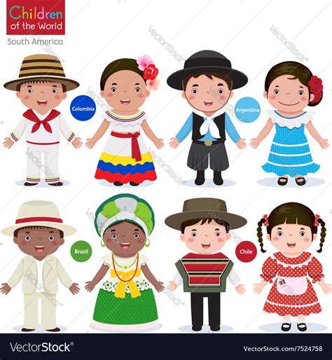 Kids In Different Traditional Costumes Colombia Vector Image ...