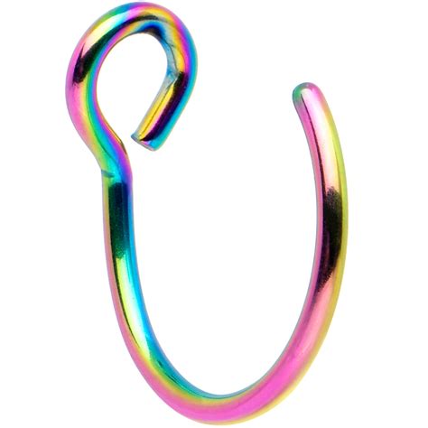 Rainbow Stainless Steel Clip on Hoop Fake Nose Ring