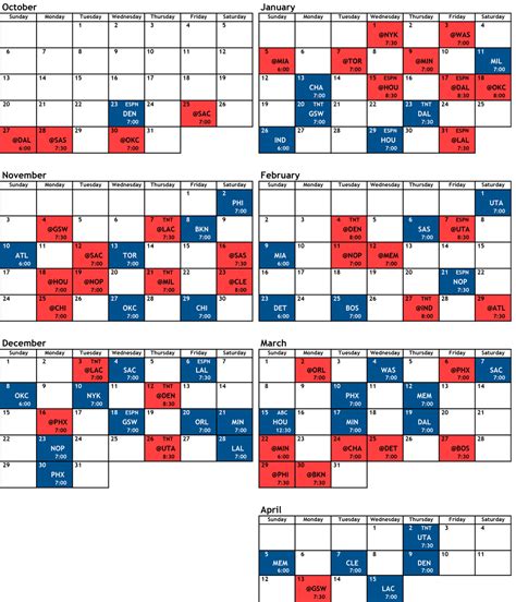 Blazers Printable Schedule