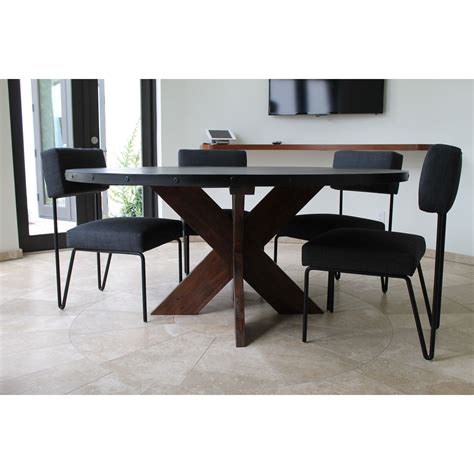 Modern Round Metal Top X Base Dining Table – Mortise & Tenon