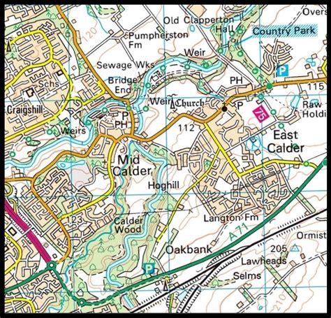 Photographs, route description and map of a walk from the village of Mid Calder through ...