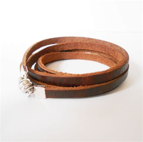 brown leather wrap bracelet mens leather bracelet distressed