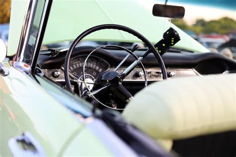 classic retro vintage green car. Car interior - Stock Image - Everypixel