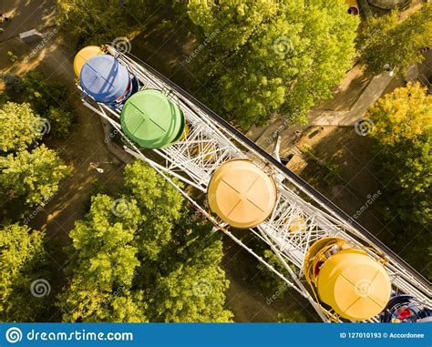 Aerial Top Directly Above View of Ferris Wheel in Summer Amusement ...