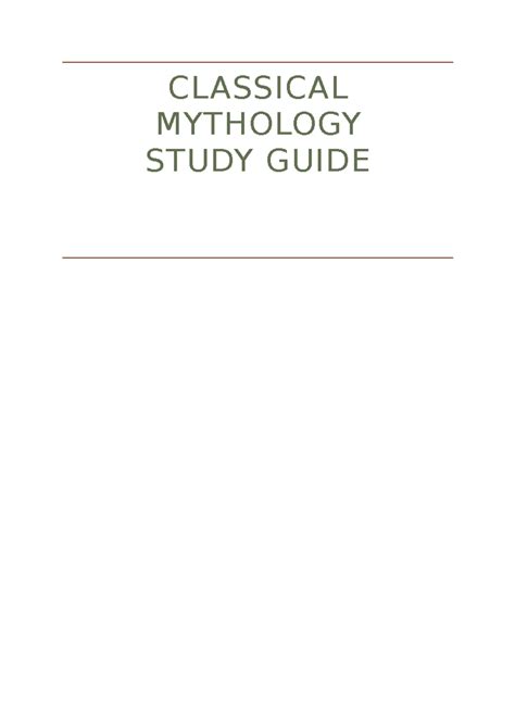 Course Intro Study Guide - CLASSICAL MYTHOLOGY STUDY GUIDE COURSE INTRO ...