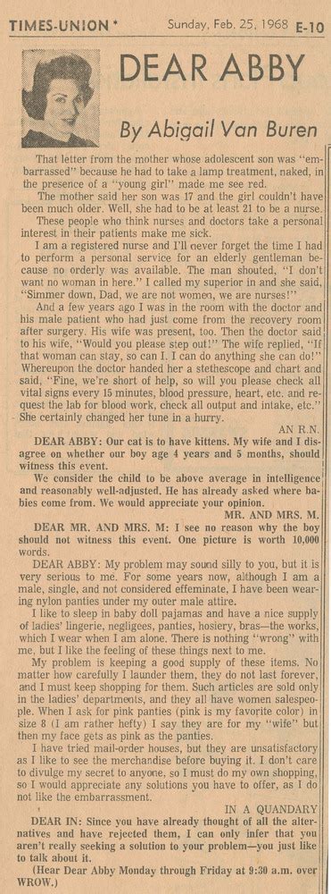 Dear Abby Advice Column (February 25, 1968) - Digital Transgender Archive