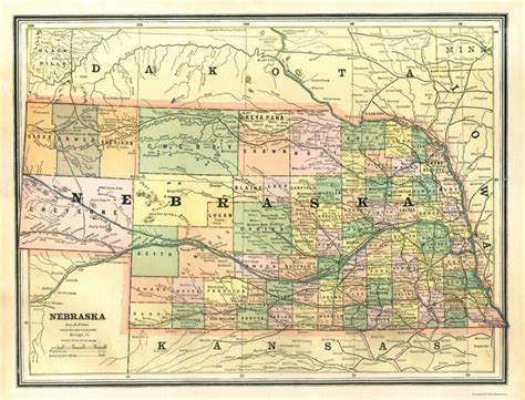 Historic Map of Nebraska - Cram 1886 | Colorful map, Nebraska state ...