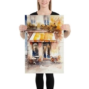 Paris Cafe Painting French Cityscape French Cafe Watercolor Street Cafe ...