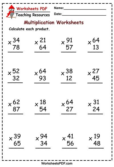 The Multiplying 2 Digit by 2 Digit Numbers - Worksheets PDF