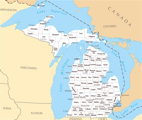 Large administrative map of Michigan state | Michigan state | USA ...