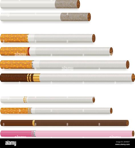 Various cigarettes of different size and color realistic set isolated ...