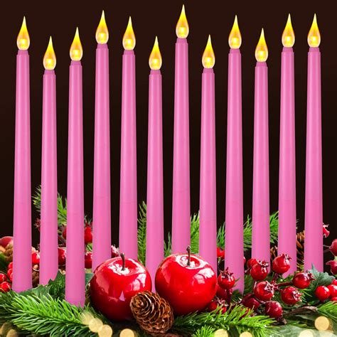 12 PCS Flameless Advent Candle Set Christmas Advent Candles Battery Operated Flickering LED ...