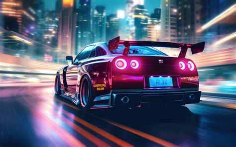 Nissan Skyline GT-R R34 Wallpaper 4K, Racing car, AI art