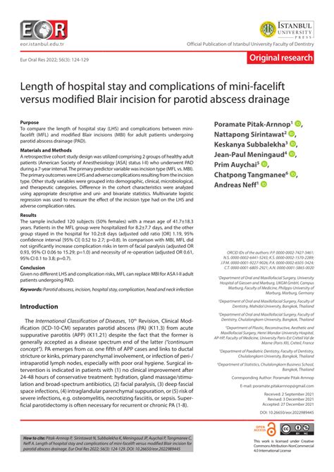 (PDF) Length of hospital stay and complications of mini-facelift versus modified Blair incision ...