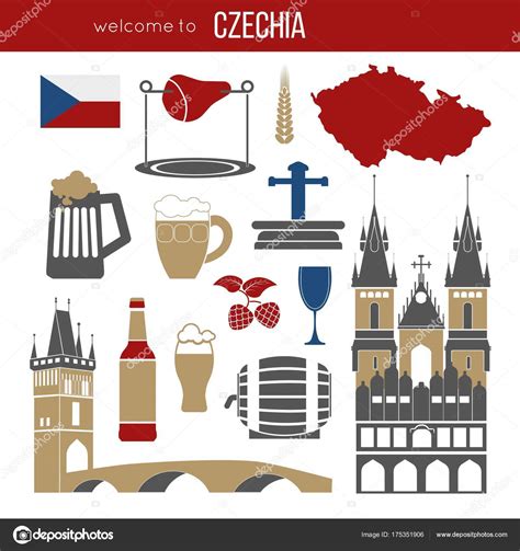 Czech Republic Culture Symbol Set Europe Travel Prague Direction Vector — Stock Vector ...