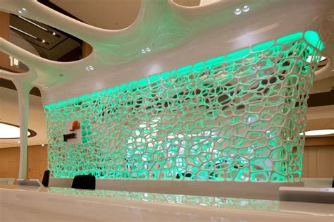 PwC Lobby Reception Desk with futuristic green LED light | Reception ...