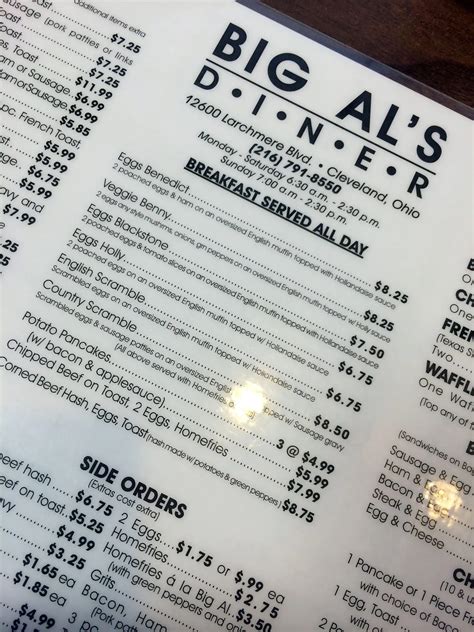 Big Al's Diner Menu, Menu for Big Al's Diner, Southeast, Cleveland ...