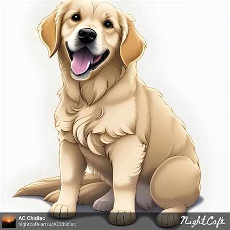 Golden Retriever Puppy, cartoon drawing, dog breed, created using Nightcafe Ai tool for ...