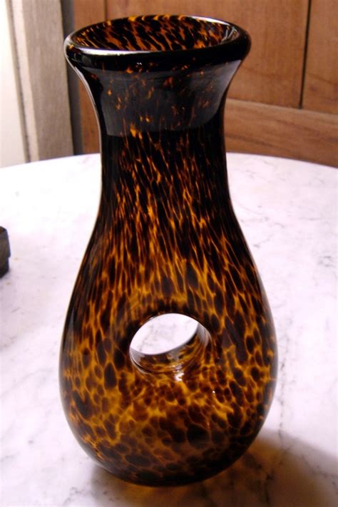 vintage HAND BLOWN GLASS VASE tortoise shell color flowing