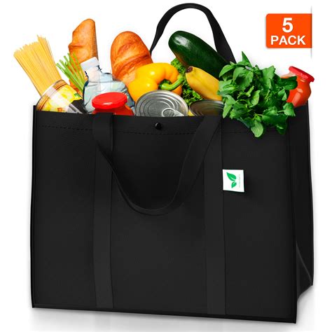 Reusable Grocery Bags (5 Pack, Black) - Hold 50+ lbs - Extra Large & Super Strong, Heavy Duty ...