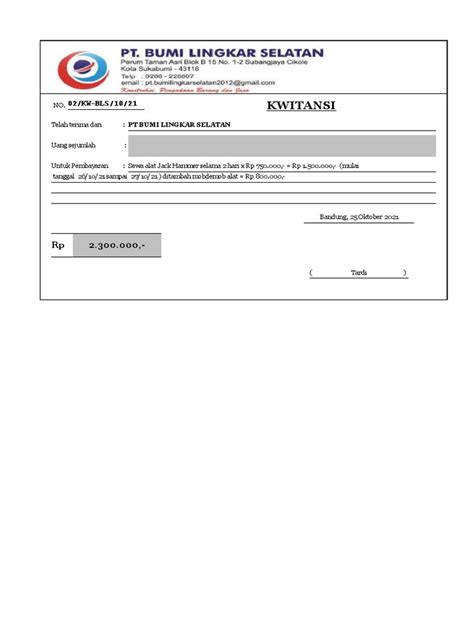 Contoh Template Kwitansi Excel Sederhana Ver.1.1 | PDF