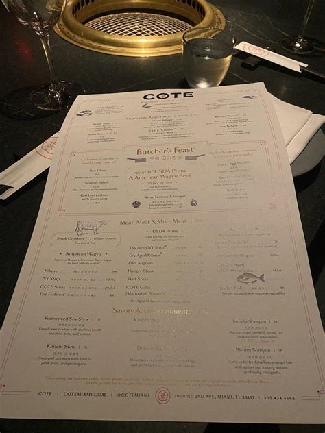Menu at COTE Miami steakhouse, Miami