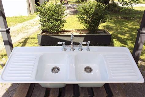 Large Double Basin Aqua Farm Sink Double Drainboard Drop In Cast Iron ...