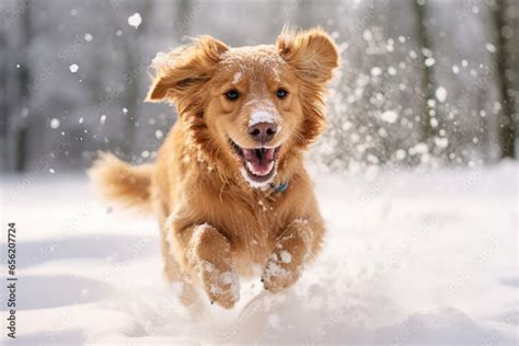 Portrait of a happy dog running in snow at winter | Uwalls.co.uk