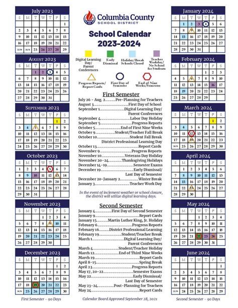 Columbia County School District Calendar 2024-2025 (Holidays)