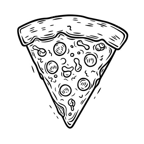 Pizza Slice Outline Black White Image Sketch Drawing Vector, Wing Drawing, Pizza Drawing, Ice ...