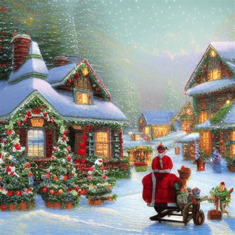 Thomas Kinkade Christmas Village Painting · Creative Fabrica