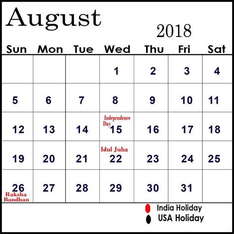 20+ August 2019 Calendar With Holidays - Free Download Printable ...