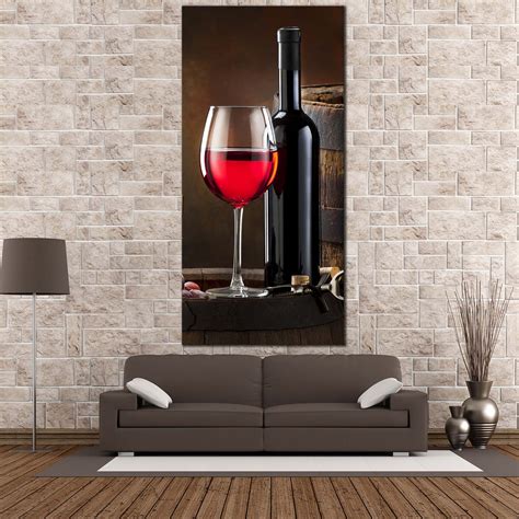 Wine Bottle Canvas Wall Art, Red Grapes With Red Wine Vertical Canvas – Dwallart