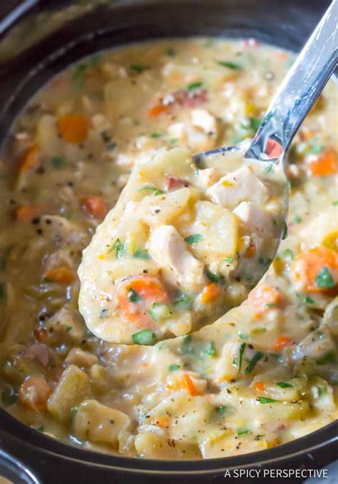 Healthy Crockpot Potato Soup with Chicken (Video) - A Spicy Perspective