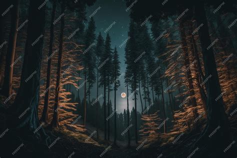 Premium AI Image | A dark forest with a moon in the background