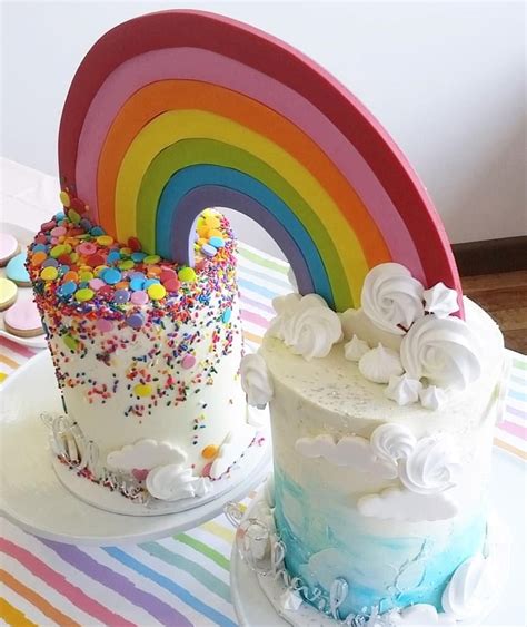 rainbow cake twin cake | Twin birthday cakes, Rainbow cake, Party cakes