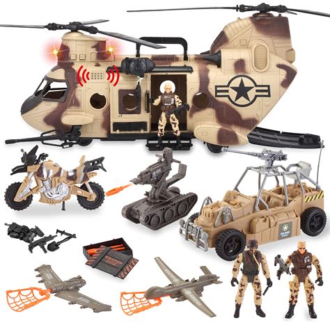 JOYIN Jumbo Military Military Vehicle Toy Set Including Camouflage Helicopter with Realistic ...