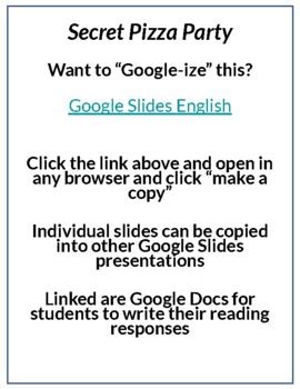 Secret Pizza Party by Adam Rubin Lesson Plan and Google Activities