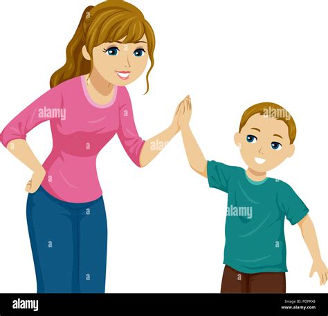 Illustration of a Teen Girl High Five Her Little Brother Stock Photo ...