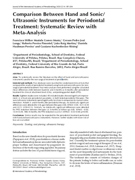 Comparison Between Hand and Sonic - Ultrasonic Instruments For Periodontal Treatment ...