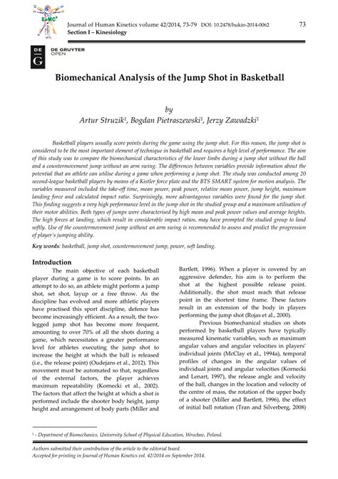 (PDF) Biomechanical Analysis of the Jump Shot in Basketball