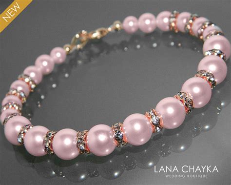 Pink Pearl Rose Gold Bridal Bracelet Swarovski Rosaline Pearl Bracelet Blush Pink Pearl Bracelet ...