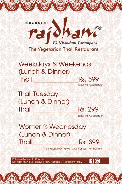 Rajdhani Thali Restaurant Menu, Menu for Rajdhani Thali Restaurant ...