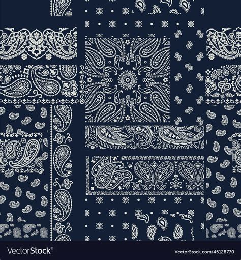 Blue paisley bandana fabric patchwork Royalty Free Vector