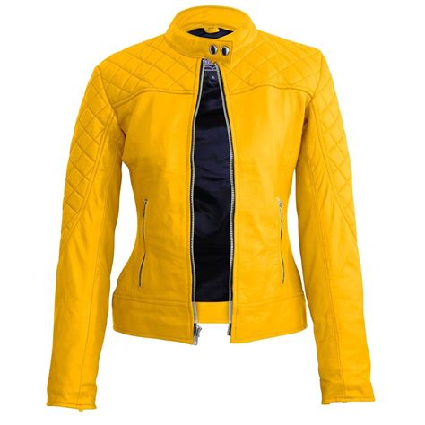 Leather Skin Women Yellow Quilted Genuine Leather Jacket - XL - Leather ...