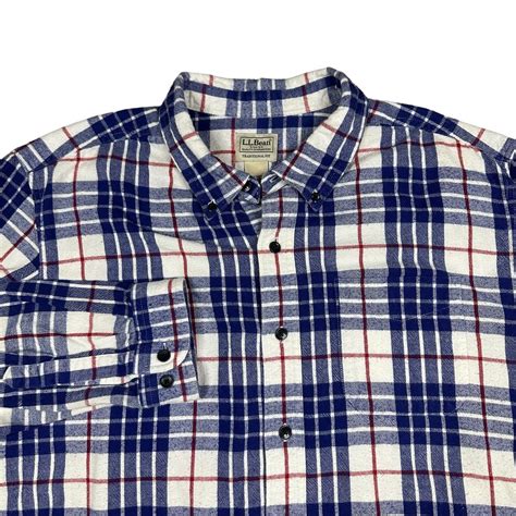 LL Bean Men's Size Xl Scotch Plaid Flannel Button Shirt Traditional Fit Blue Red | eBay