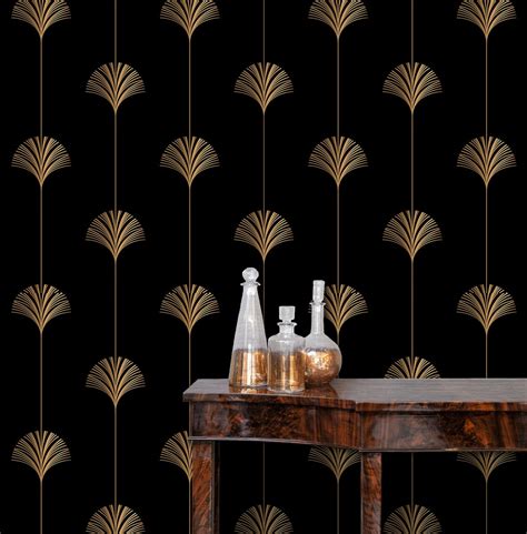 Art Deco Wallpaper, Black and Gold Wallpaper, Dark Wallpaper, Geometric ...