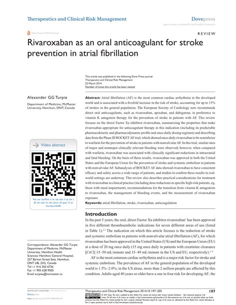 (PDF) Rivaroxaban as an oral anticoagulant for stroke prevention in atrial fibrillation