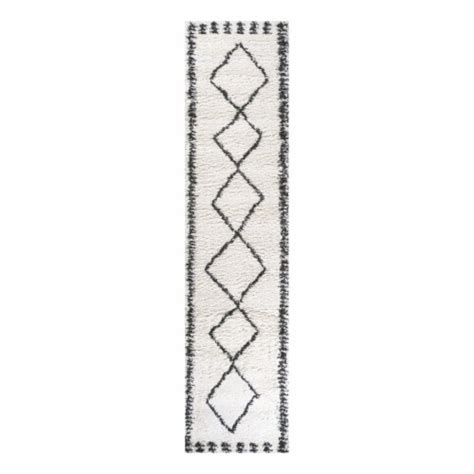 Calvia Moroccan Diamond Shag White/Gray Runner Rug, 2' X 8' - Fry’s Food Stores