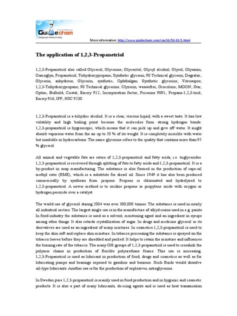 The Application of 1,2,3-Propanetriol | PDF | Glycerol | Chemical Compounds